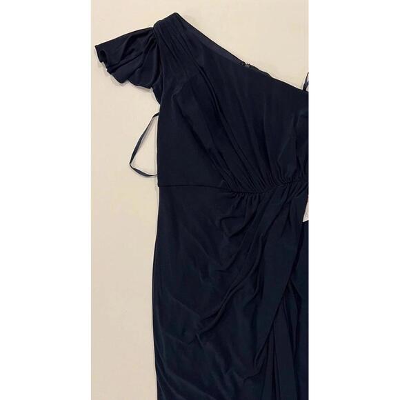 $348 Ieena Mac Duggal NWT Ruffled One Shoulder Draped Gown in Midnight Size 2 - Picture 7 of 9